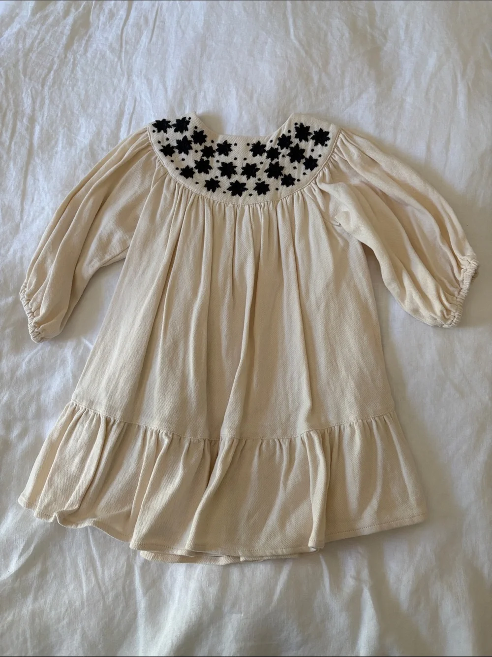 Zara Cream Dress with Black Floral Embroidery